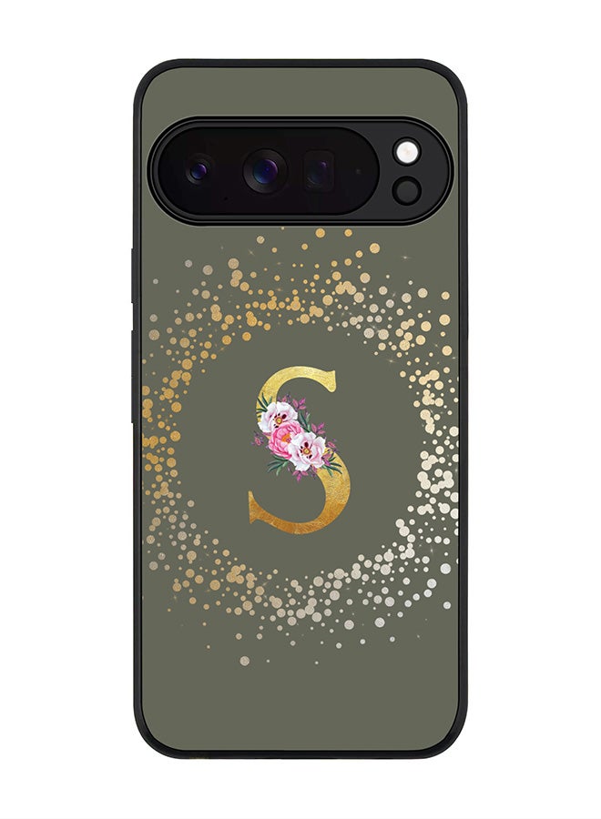For Google Pixel 10 Pro Case,Slim fit Camera Protection, Shockproof Thin Phone cover  - Custom Monogram Floral - S  (Olive Green )